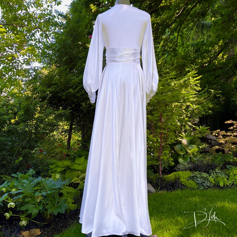 White Pearl "Beverly" Dressing Gown w/ Crystal Button Cuffs Image 3