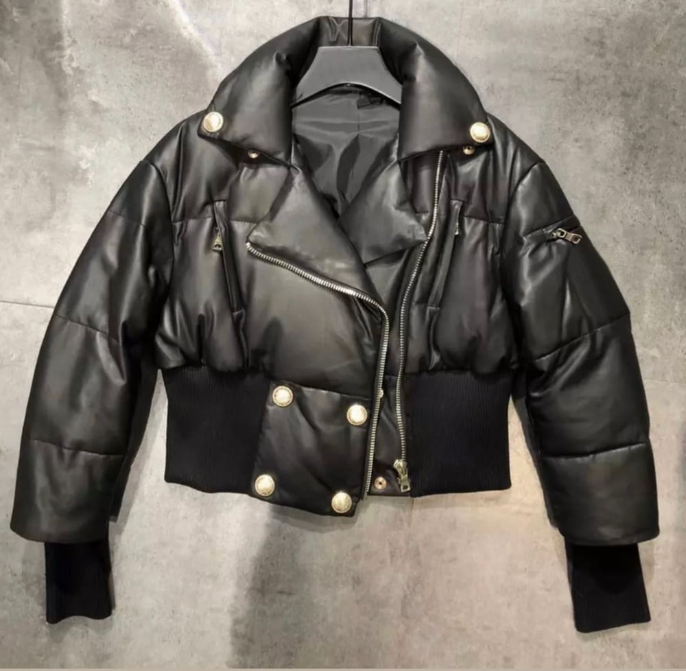 Image of Cropped Leather Bomber 