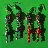 Image 1 of SKULL BARBED WIRE DROP EARRINGS 