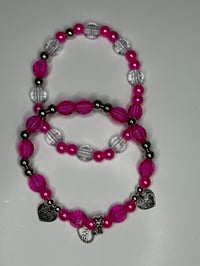 Image 2 of Valentines Pink and Silver Tumbler Bracelet Mini Stack