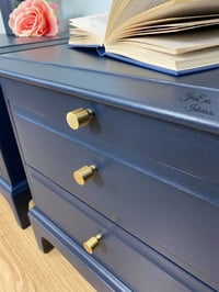 Image 5 of Pair of Vintage Stag Minstrel Bedside Tables Cabinets painted in navy blue 