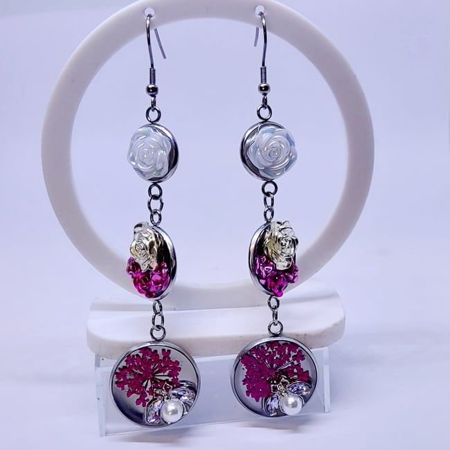 'emerald shield' triple dangle earrings | silver