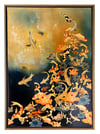 Original Canvas - Koi and Lilies on Prussian Blue/Turquoise/Yellow Ochre - 100cm x 70cm