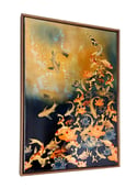 Original Canvas - Koi and Lilies on Prussian Blue/Turquoise/Yellow Ochre - 100cm x 70cm