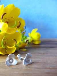 Image 1 of 3 petal flower studs: in forged sterling silver