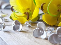 Image 2 of 3 petal flower studs: in forged sterling silver