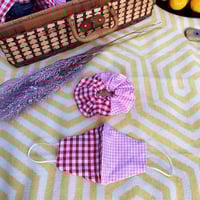 Image 1 of Red/Pink Gingham Mask & Scrunchie Set