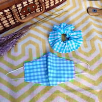 Image 1 of Baby Blue Gingham Mask & Scrunchie Set