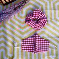 Image 1 of Red Gingham Mask & Scrunchie Set
