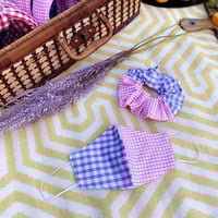 Image 1 of Pink/ Purple Gingham Mask & Scrunchie Set 