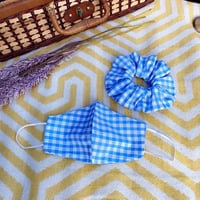 Image 1 of Blue Gingham Mask & Scrunchie Set