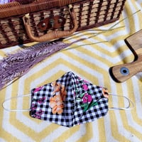 Monochrome Gingham Mask with Flowers