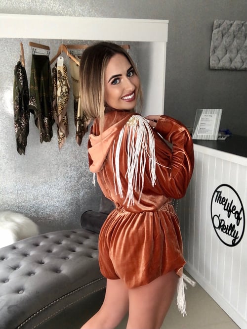 Image of Burnt Orange Velvet Embellished Co-Ord