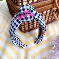 Image 1 of Monochrome Gingham Hairband with Flowers