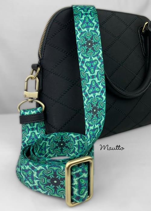 Image of Emerald Kaleidoscope Bag Strap - 1.5" Wide Nylon - Adjustable Length - U Shape Style #16XLG Hooks