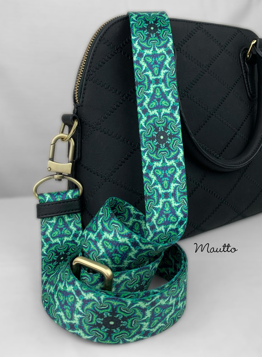 Image of Emerald Kaleidoscope Bag Strap - 1.5" Wide Nylon - Adjustable Length - U Shape Style #16XLG Hooks