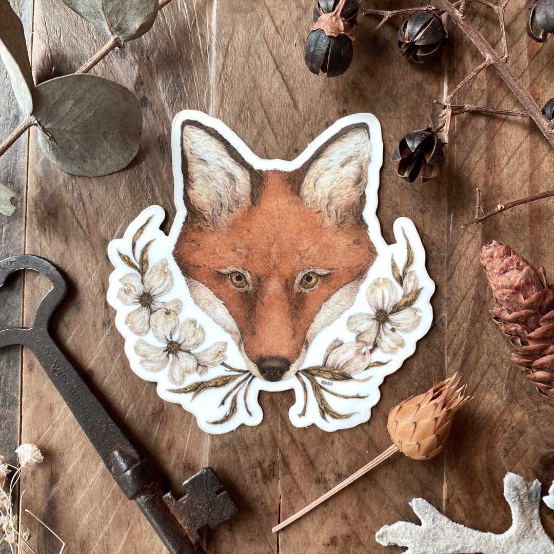 Image of Fox and Dogwoods Sticker