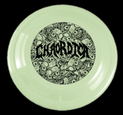 Image of GLOW IN THE DARK FRISBEE - SKULLCLOPS COLLAGE WITH LOGO