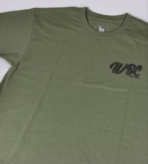 Image of  WBC 2021 Army Green T-Shirt with Black Chest and Extra Large Shoulder Print