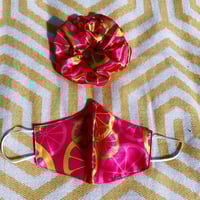 Image 1 of Pink Lemon/ Lime Silky Matching Mask & Scrunchie Set