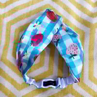 Image 1 of Blue Gingham Strawberry Silky Turban Hairband 