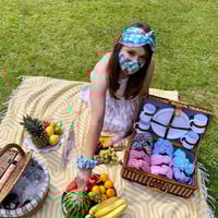 Image 3 of Blue Gingham Strawberry Silky Matching Mask & Scrunchie Set 
