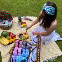 Image 3 of Blue Gingham Strawberry Silky Turban Hairband 