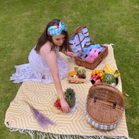 Image 4 of Blue Gingham Strawberry Silky Turban Hairband 