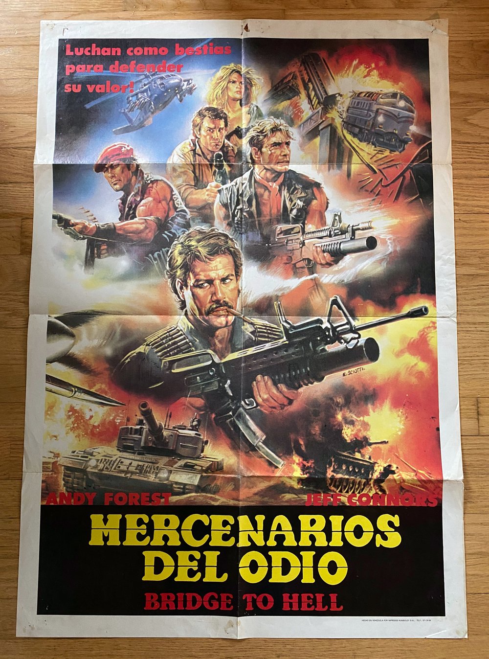 1986 MERCENARIOS DEL ODIO AKA BRIDGE TO HELL Original Venezuelan One Sheet Movie Poster
