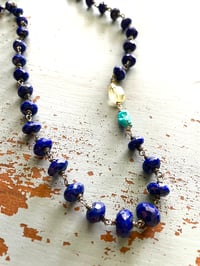 Image 2 of faceted lapis lazuli turquoise and lemon quartz necklace