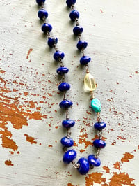 Image 4 of faceted lapis lazuli turquoise and lemon quartz necklace