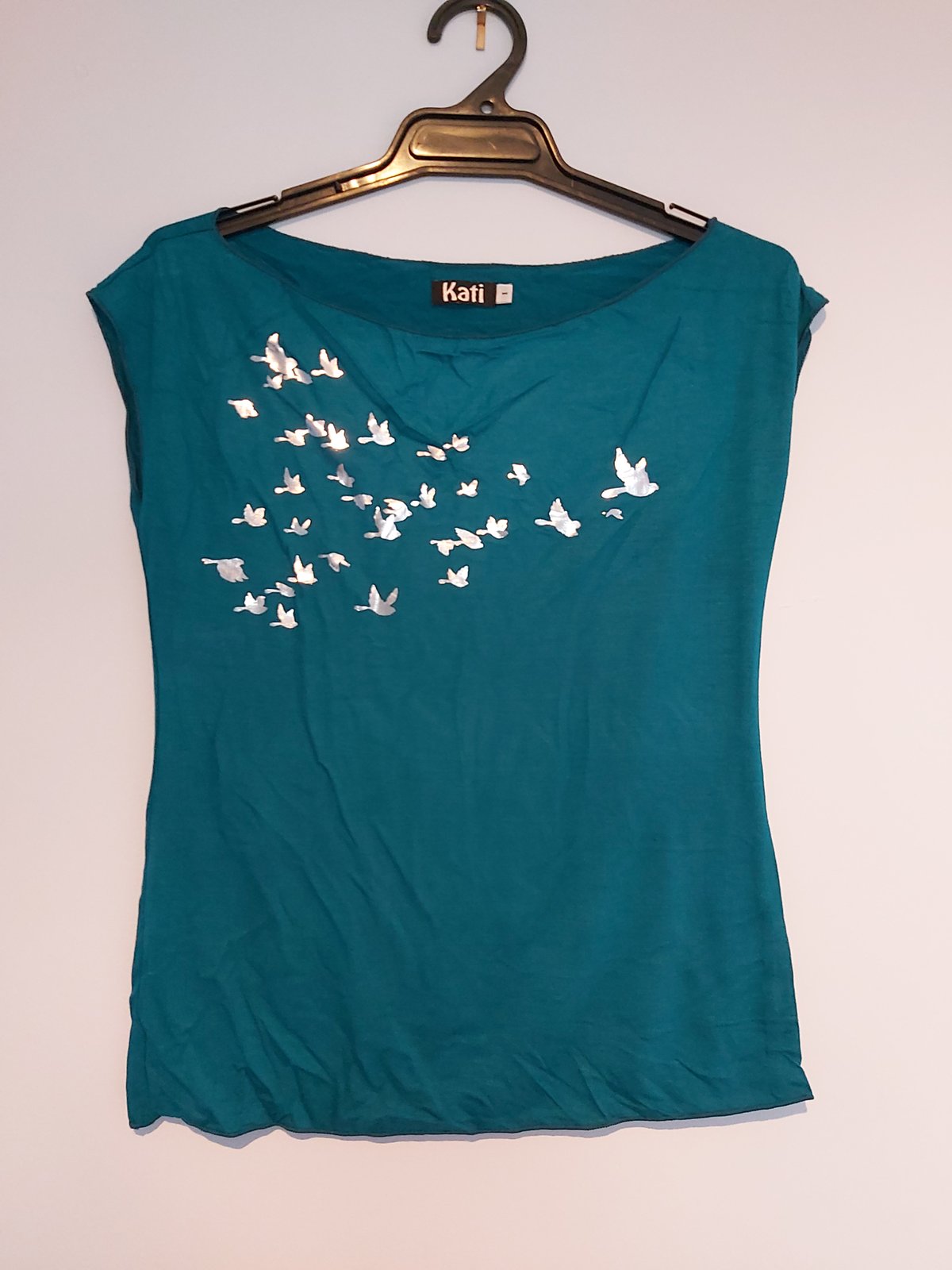 Image of Zap top - silver birds teal