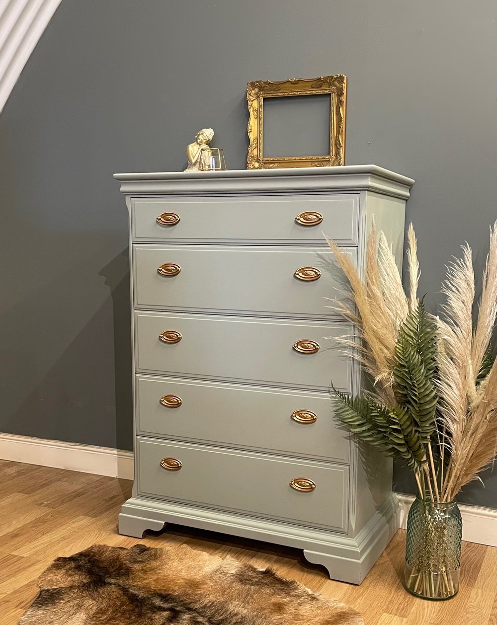 Image of A beautiful tallboy chest of drawers painted in Farrow and Ball