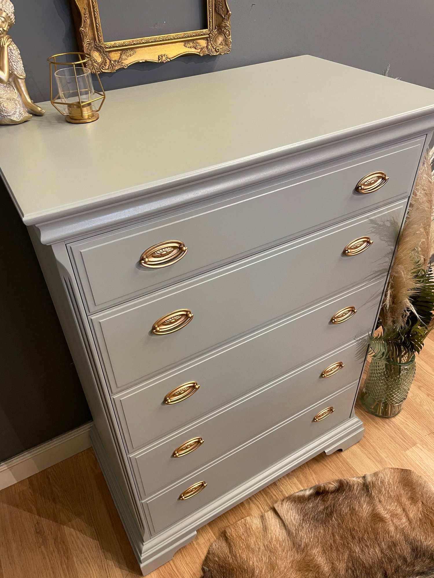 Image of A beautiful tallboy chest of drawers painted in Farrow and Ball