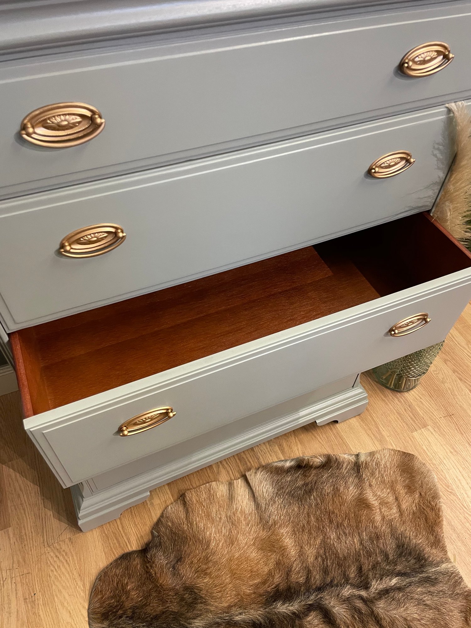 Image of A beautiful tallboy chest of drawers painted in Farrow and Ball