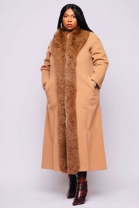 Image 3 of Vintage Long Line Fur Collar Wool Coat 