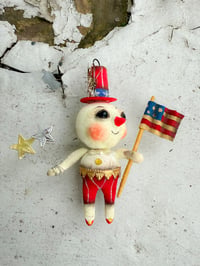 Image 2 of Patriotic Snowman Spun Cotton Ornament – Handmade Patriotic Folk Art with Flag