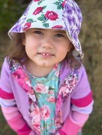 Image 5 of rainbow patchwork love happy child vintage fabric six panel bucket hat buckethat sunhat candy stripe
