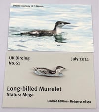 Image 1 of Long-billed Murrelet - July 2021 - UK Birding - Enamel Pin Badge
