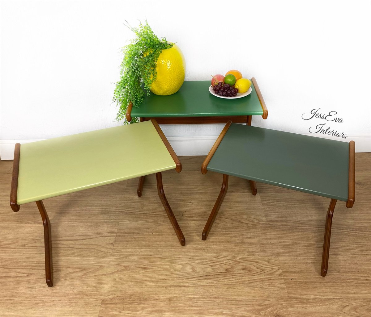 Vintage Mid Century Modern Retro G Plan NEST OF TABLES / SET OF 3 TABLES / COFFEE TABLES in green