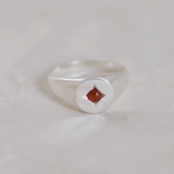 Image of Carnelian cabochon cut silver signet ring