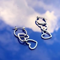 Image 4 of DOUBLE HEART DROP MINI HOOP EARRINGS 