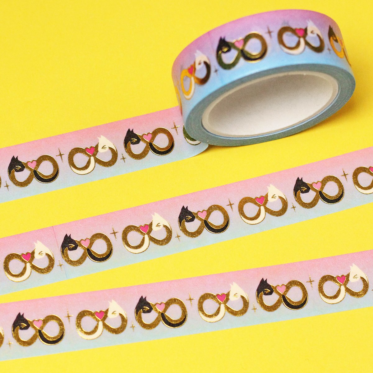 Image of Infinity symbol cats Washi Tape - gold foil - 15mm by 10m - Japanese masking tape