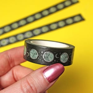 Image of Moon Cat foil Washi Tape - silver foil - BLACK - 15mm by 10m - Japanese masking tape 
