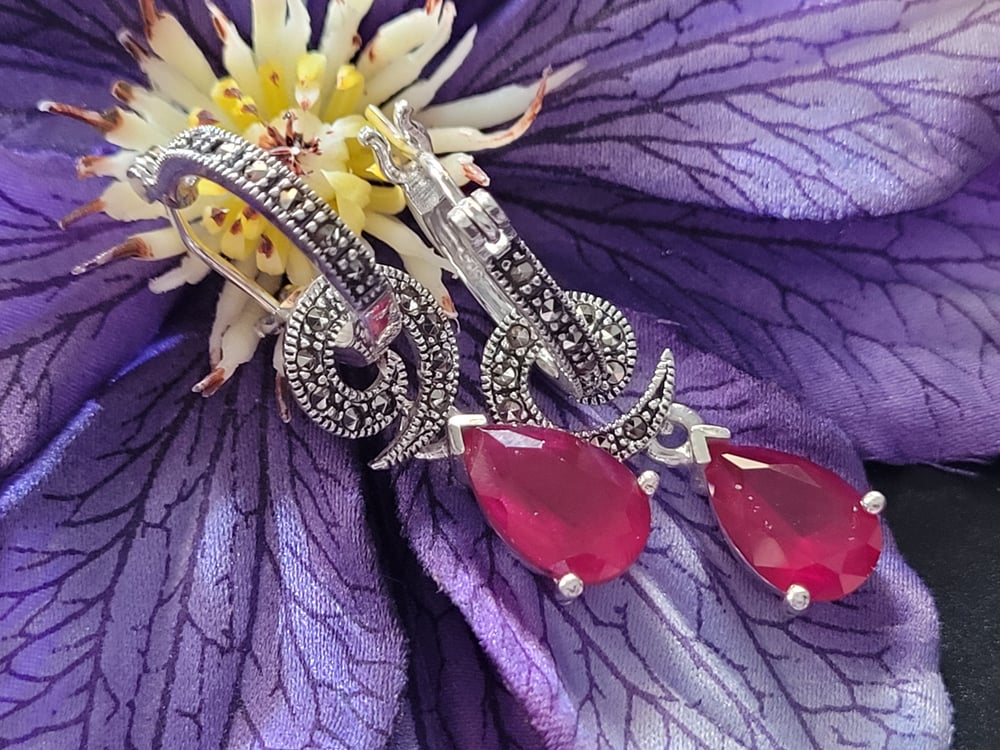 PH063 Marcasite Ruby Earrings