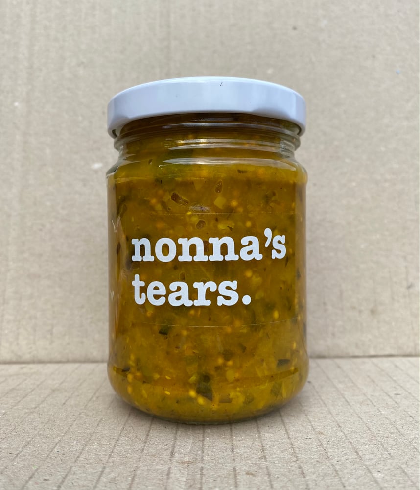 Image of zucchini pickle relish with onion, mustard & turmeric. 250ml