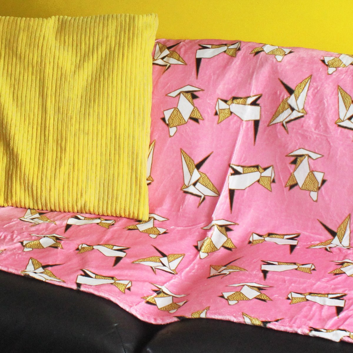 Image of Origami Animals blanket - luxury super soft fluffy fleece throw - PINK - printed blanket