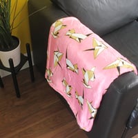 Image 5 of Origami Animals blanket - luxury super soft fluffy fleece throw - PINK - printed blanket