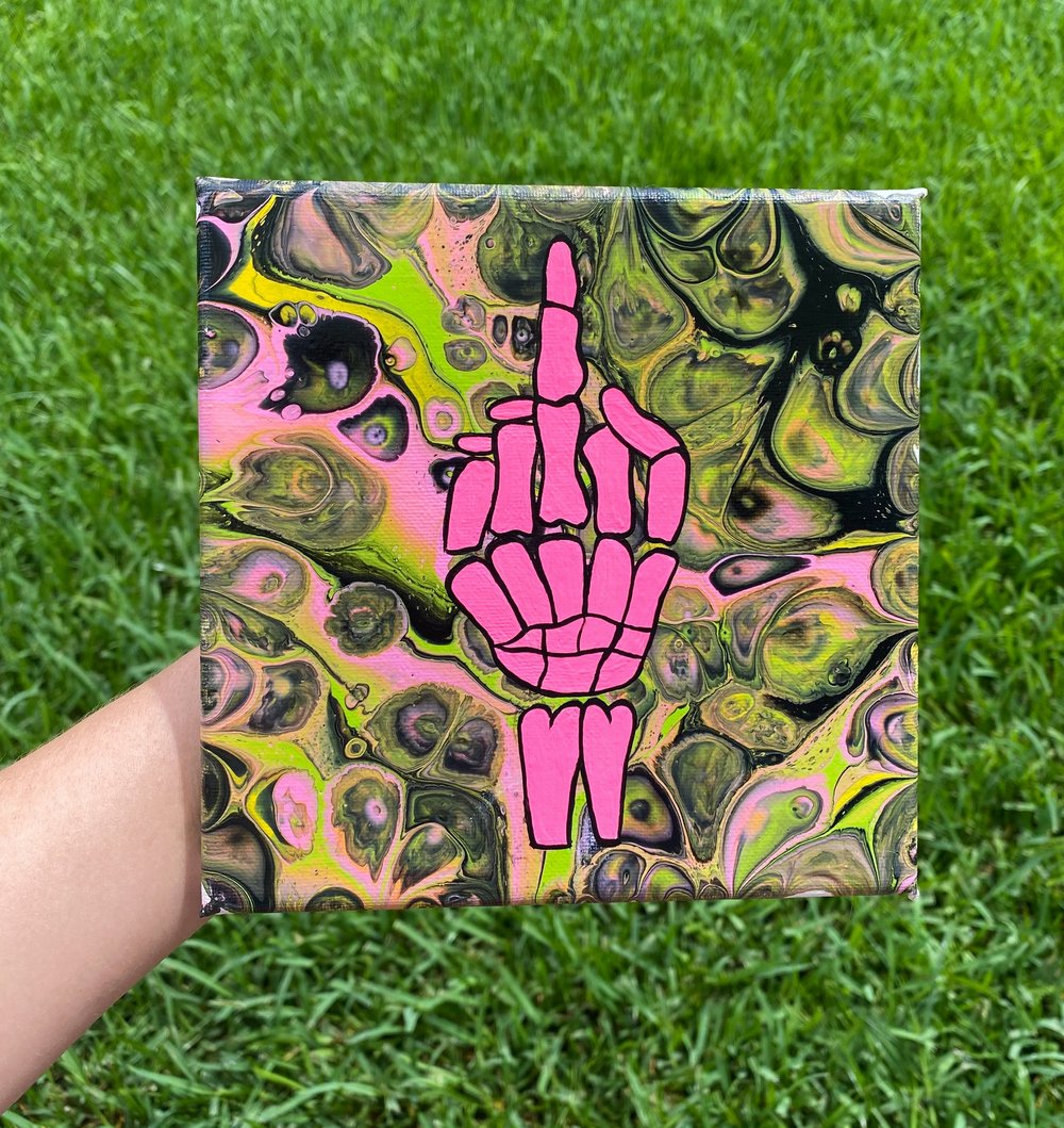 Image of Pink middle finger canvas 