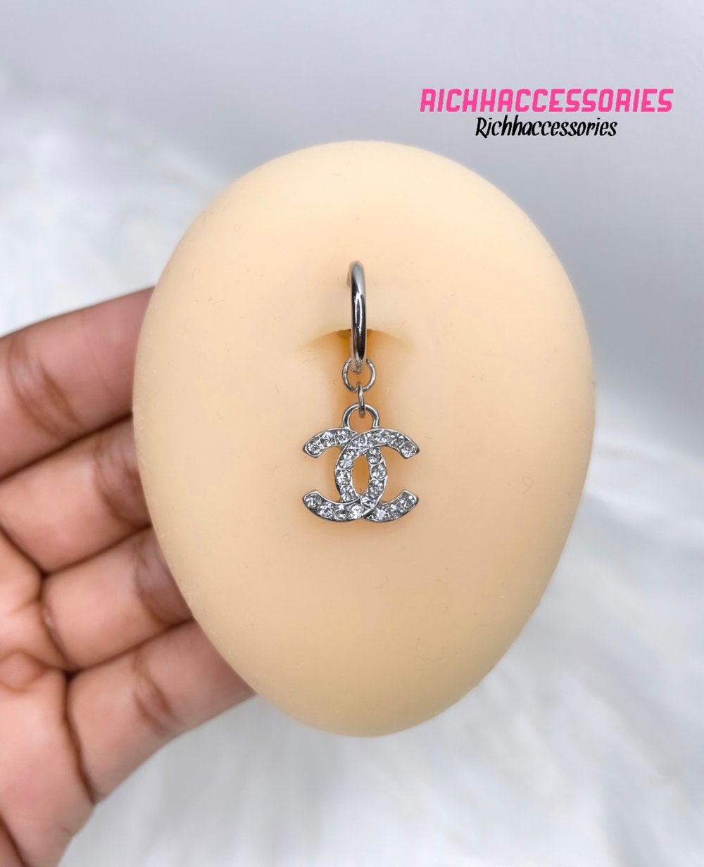 Silver CC Chanel Clip-On Belly Ring